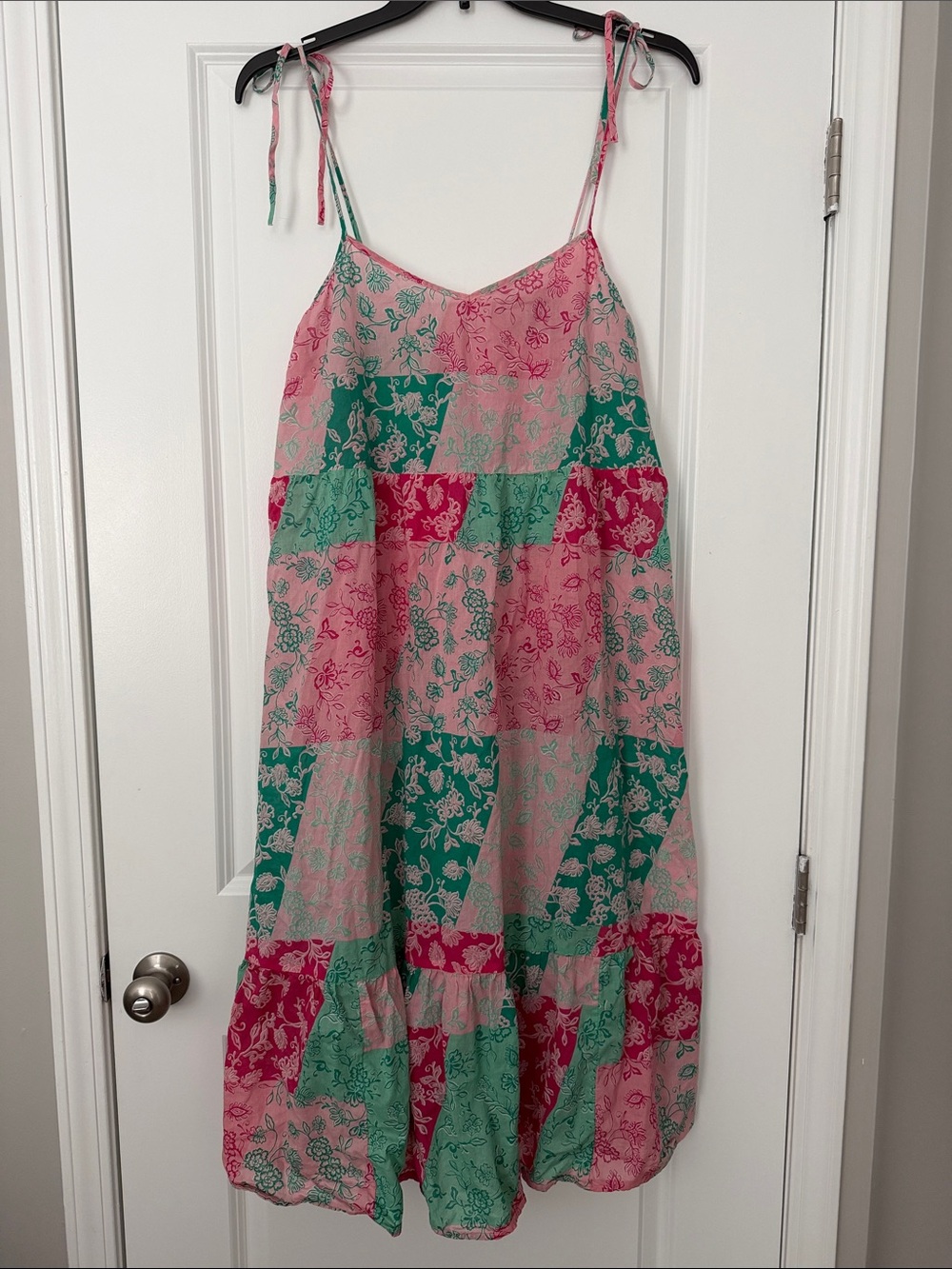 J. Crew Pink and Teal Floral Patchwork Sundress with Tie Straps
